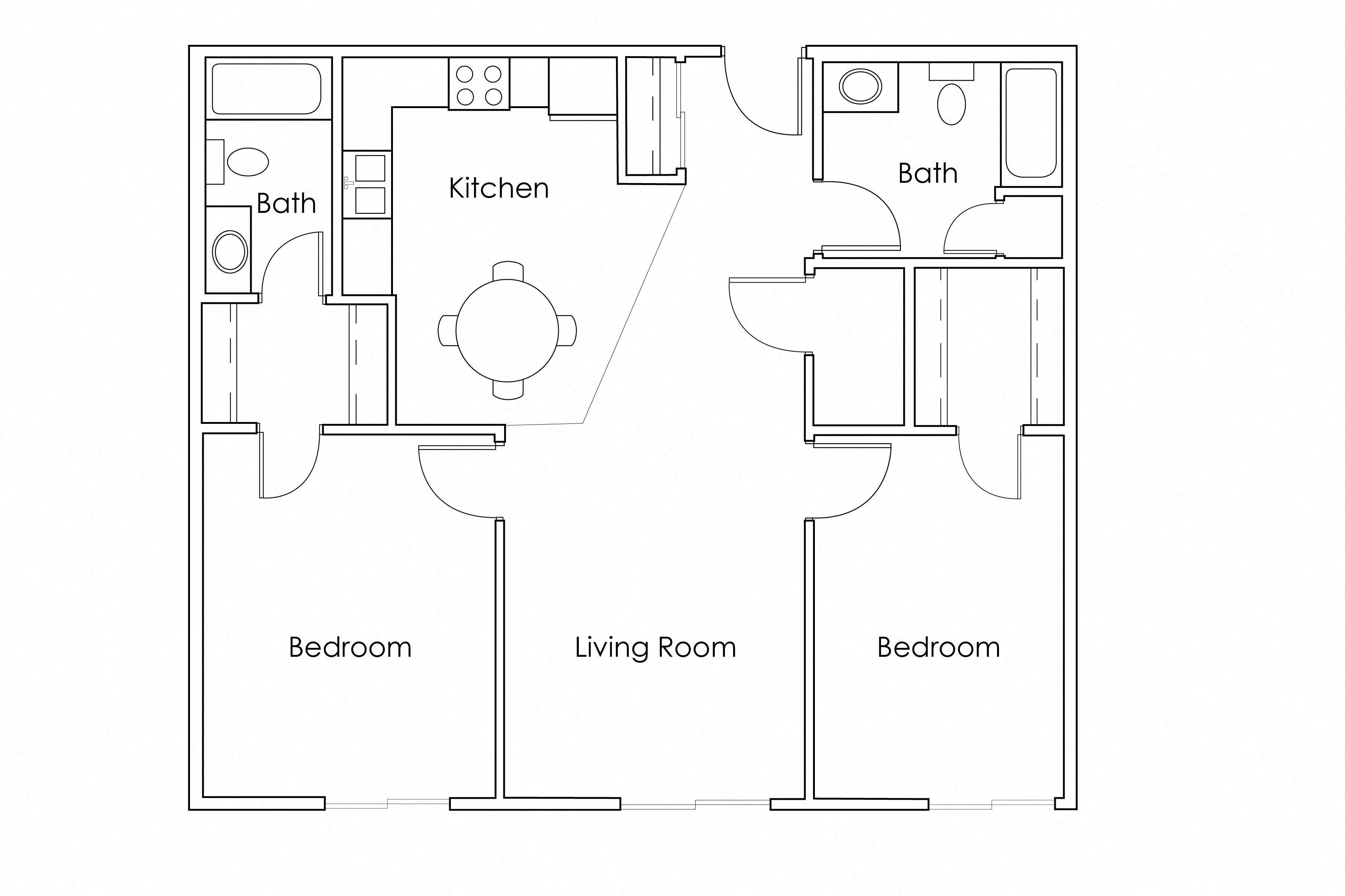 Floor plan for 2 beds, 2 baths, 1121 sqft